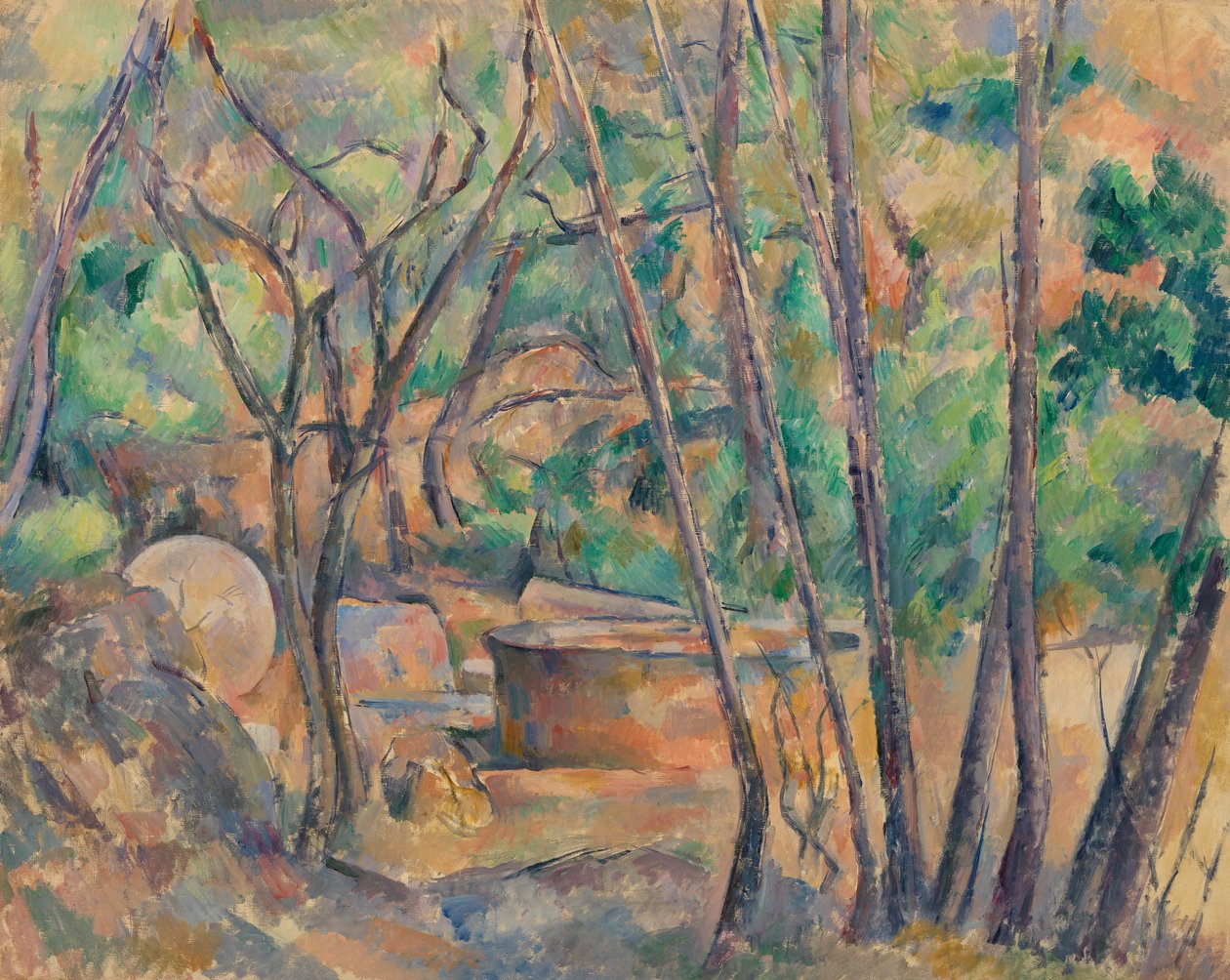Millstone and Cistern under Trees by Paul Cézanne