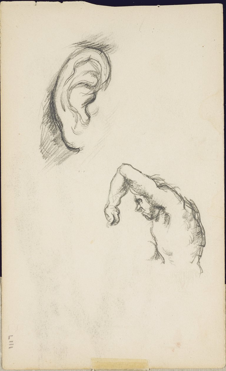 Studies after Luca Signorelli: an ear and a figure of a man, c.1877-80 by Paul Cézanne