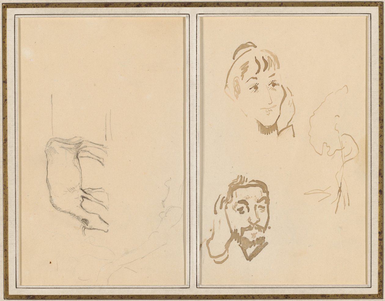 A Grazing Cow; Head of a Woman with Her Hand on Her Cheek, and Head of a Man with His Hand on His Ear by Paul Gauguin
