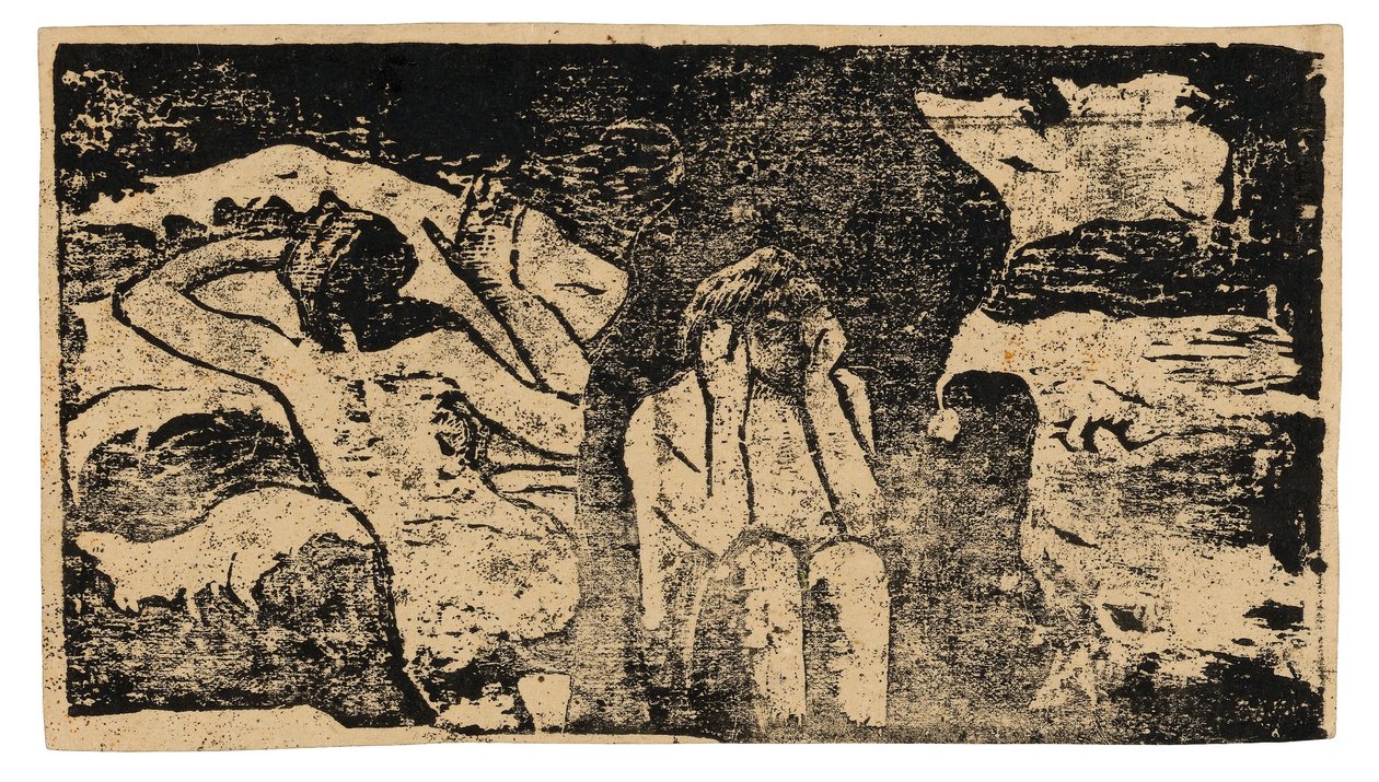 At the Black Rocks, from the Suite of Late Woodblock Prints by Paul Gauguin