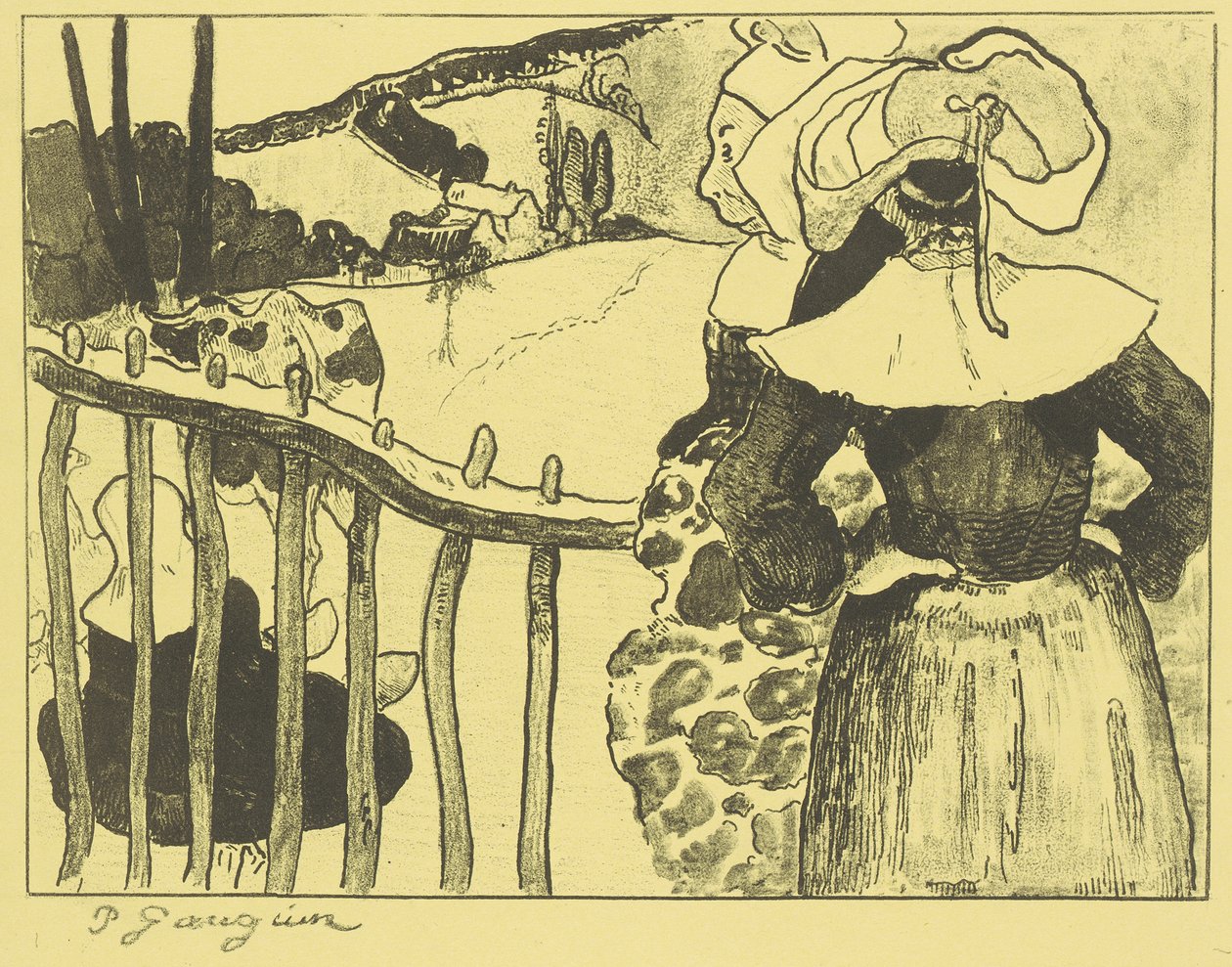 Breton Women Beside a Fence by Paul Gauguin