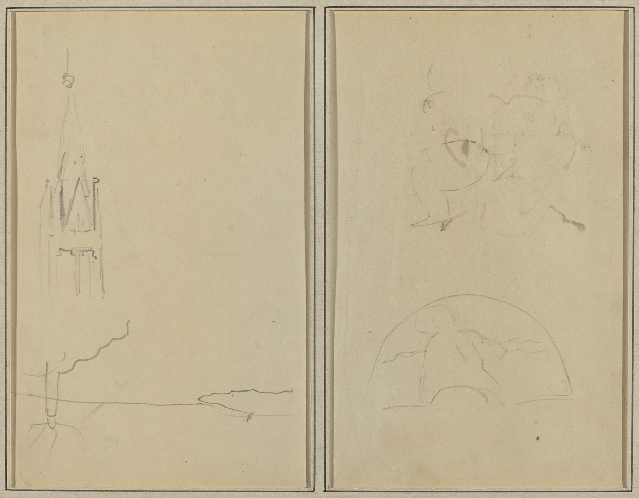 Church Tower; A Sketch of a Fan (recto) by Paul Gauguin