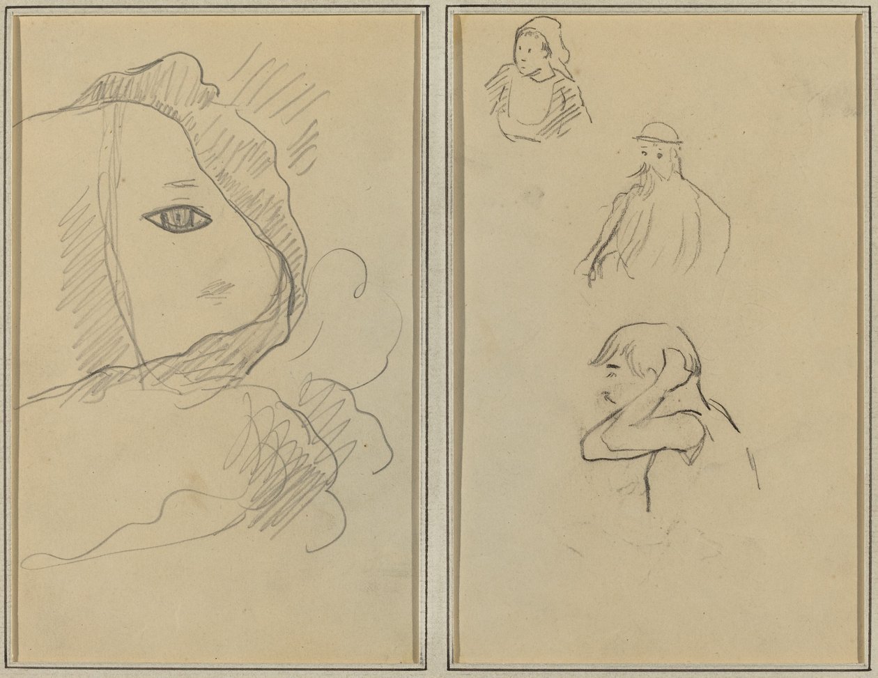Eye and Part of Face; A Breton Woman and Two Men by Paul Gauguin