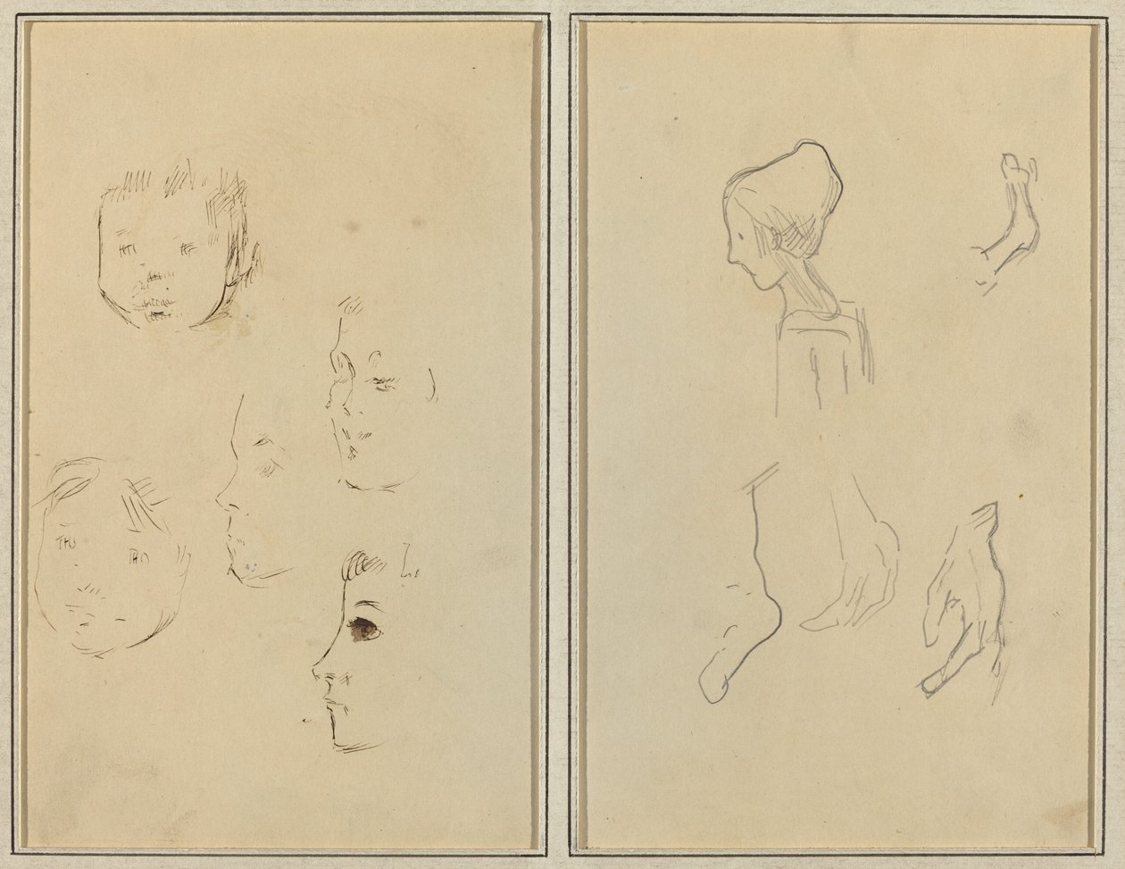Five Studies of Heads; A Boy in Profile with Studies of Hands and Feet by Paul Gauguin