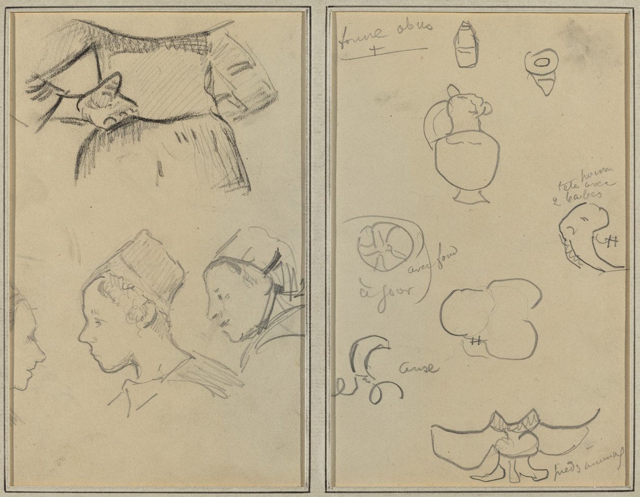 Four Studies of Breton Women; Shapes and Vases by Paul Gauguin