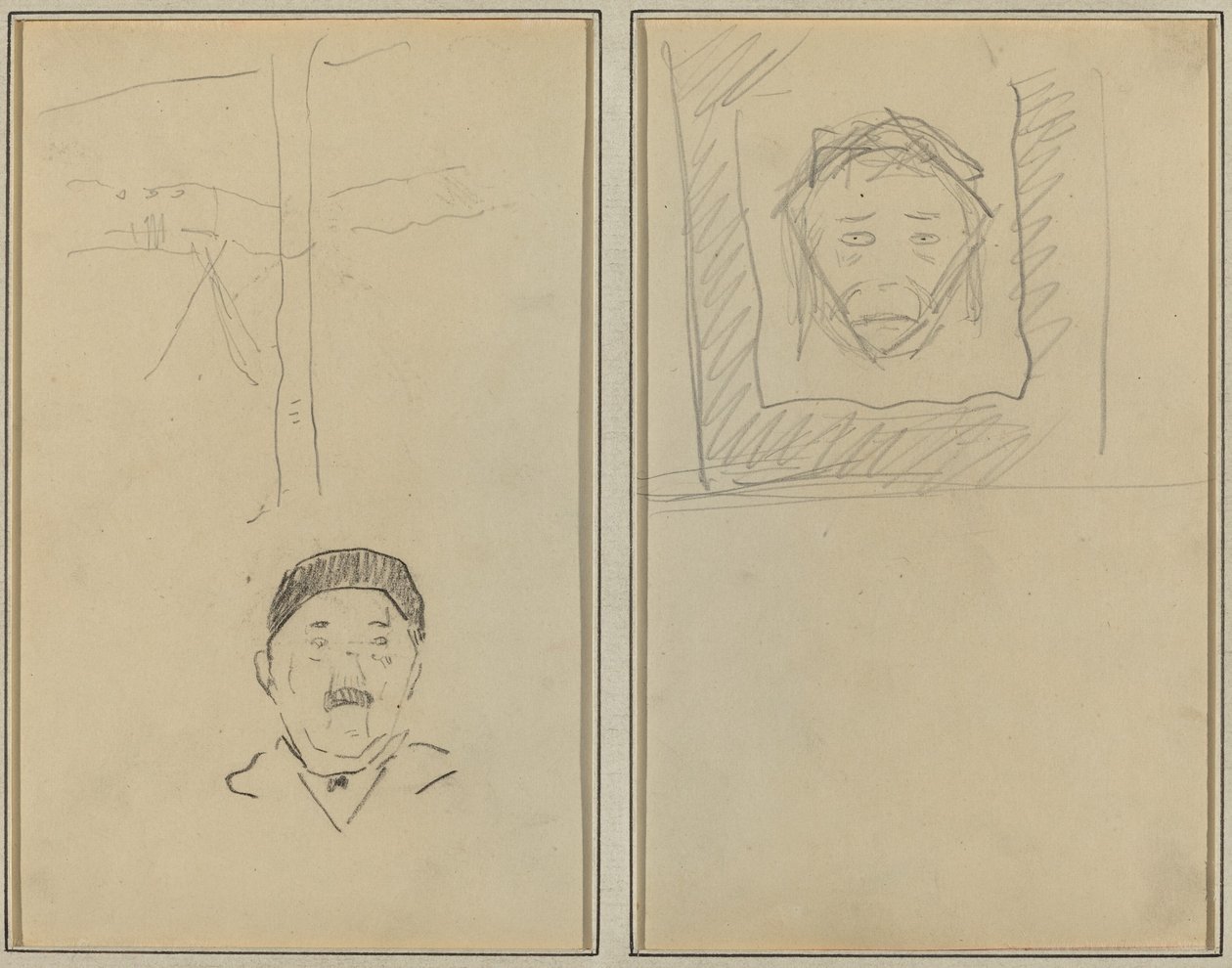 Landscape and Head of Man; Head of Monkey Inside a Square (recto) by Paul Gauguin