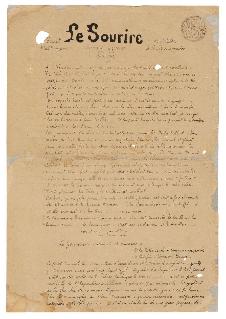 The Smile: Serious Journal, Oct. 13, 1899 by Paul Gauguin