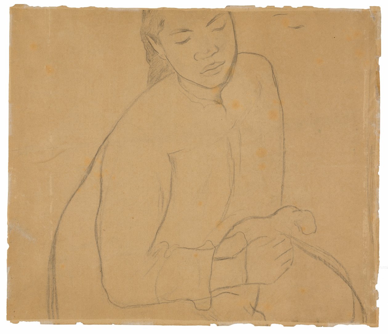 Seated Tahitian Woman (related to the painting Te faaturuma [Reverie]) by Paul Gauguin
