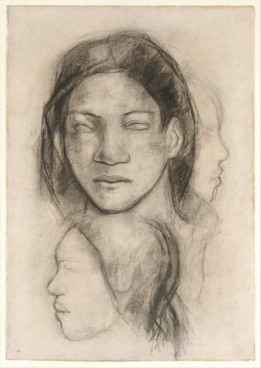 Tahitian Faces (Frontal View and Profiles) by Paul Gauguin