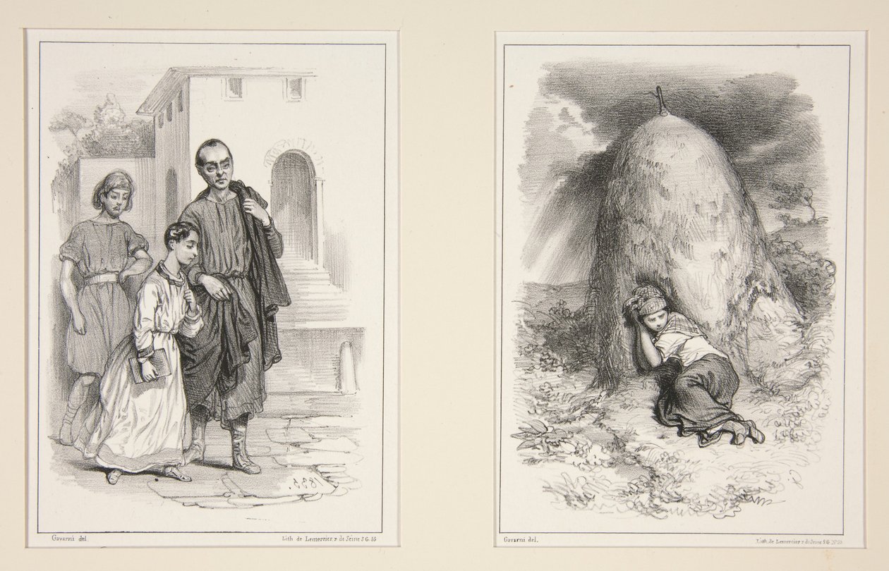 Roman Child Going to School by Paul Gavarni
