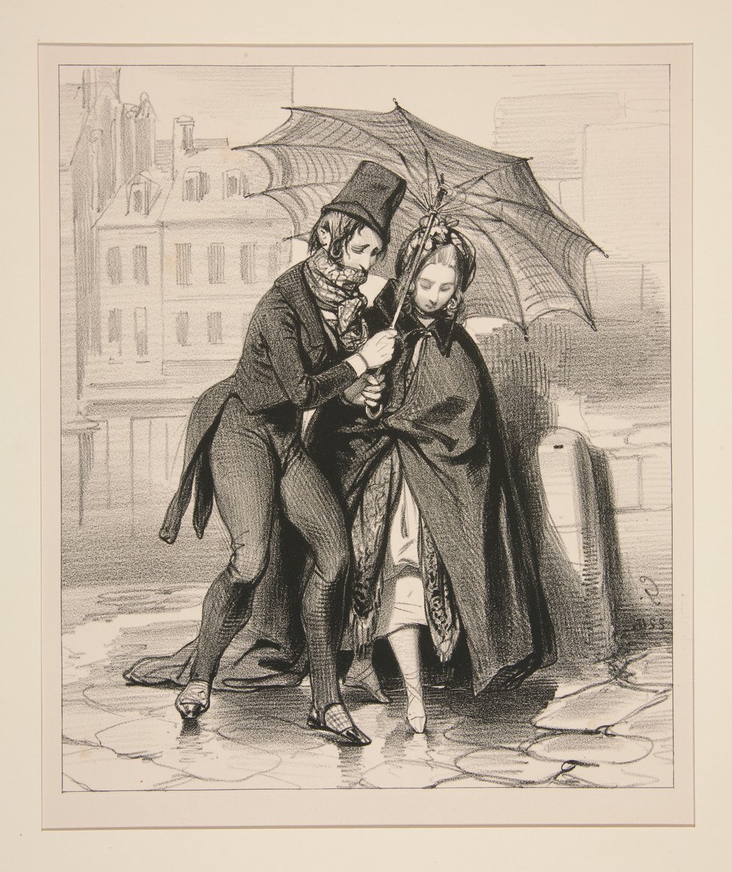 Not Finding a Carriage, and Returning from the Ball, at Dawn, with a Party Umbrella by Paul Gavarni