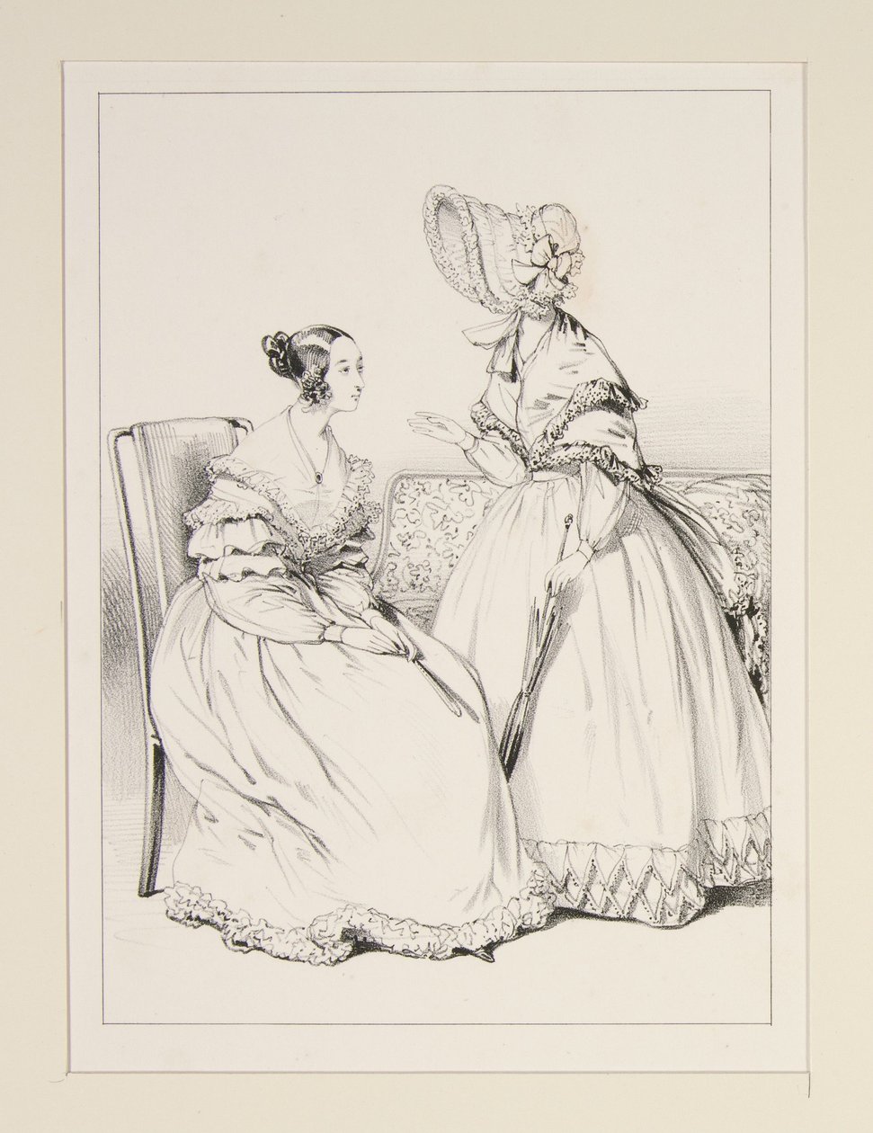 SEPTEMBER 1838. Muslin dress trimmed with lace flounces; ... by Paul Gavarni