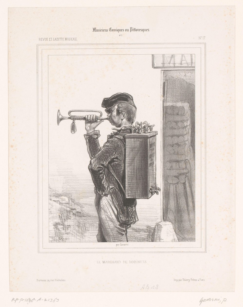 Trumpet-playing Tap Seller by Paul Gavarni