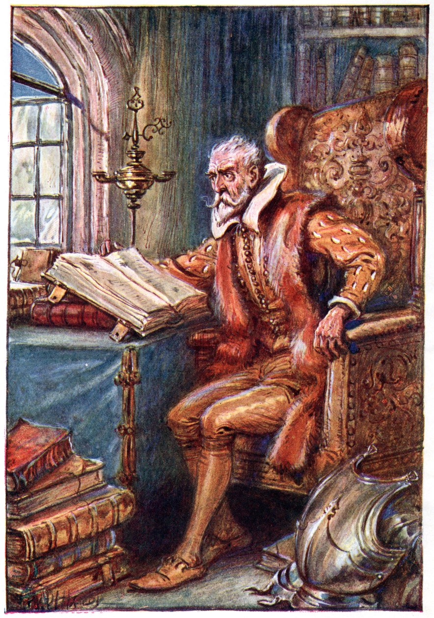 He passed his time in reading books of knight errantry, illustration from 
