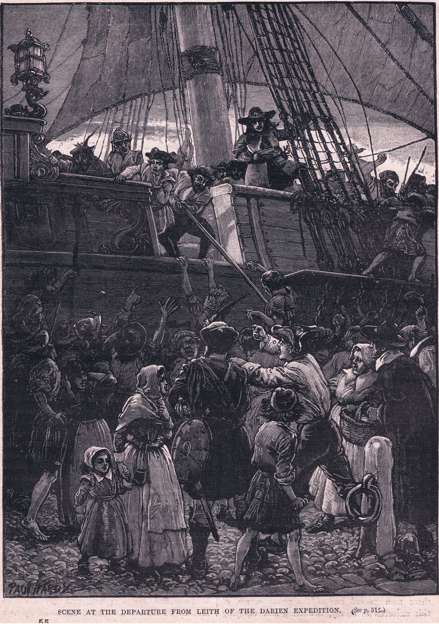 Scene of the departure from Leith of the Darien expedition AD 1698 by Paul Hardy