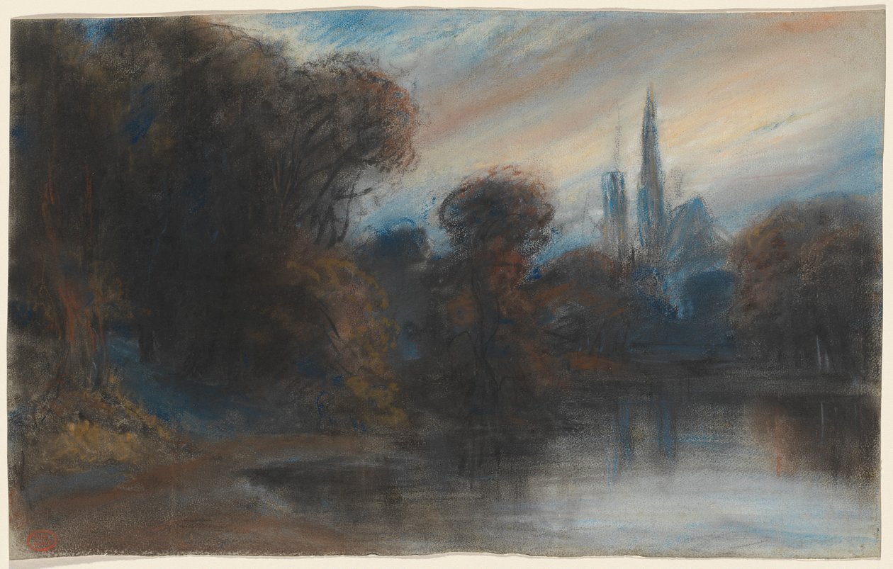 An Abbey by a Wooded Lake at Twilight by Paul Huet