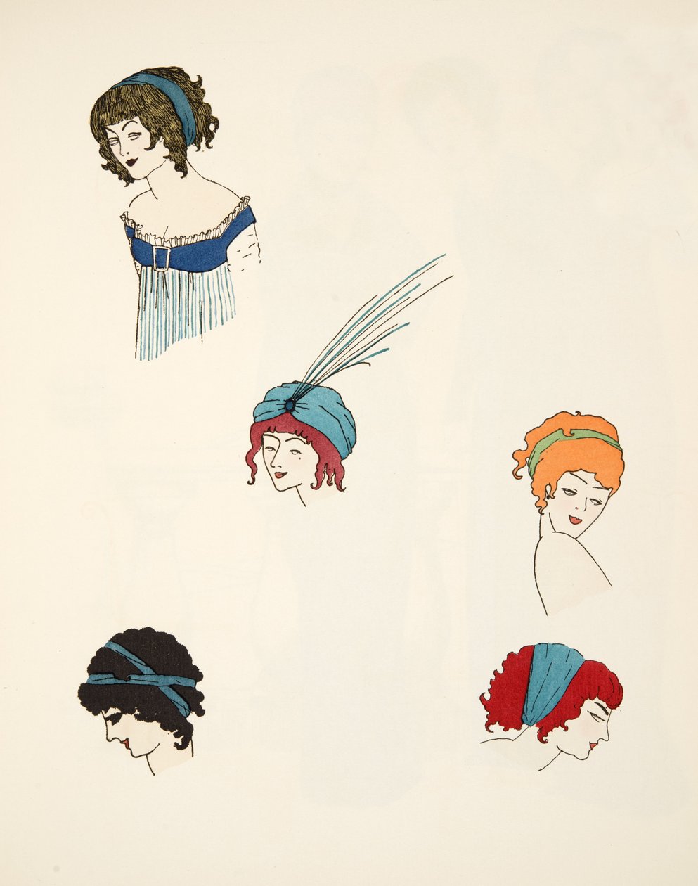Designs for Headdresses, from Les Robes de Paul Poiret, pub. 1908 by Paul Iribe