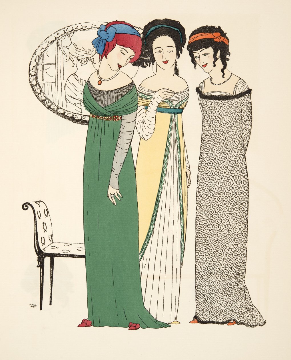 Three Evening Dresses from Les Robes de Paul Poiret, pub. 1908 by Paul Iribe