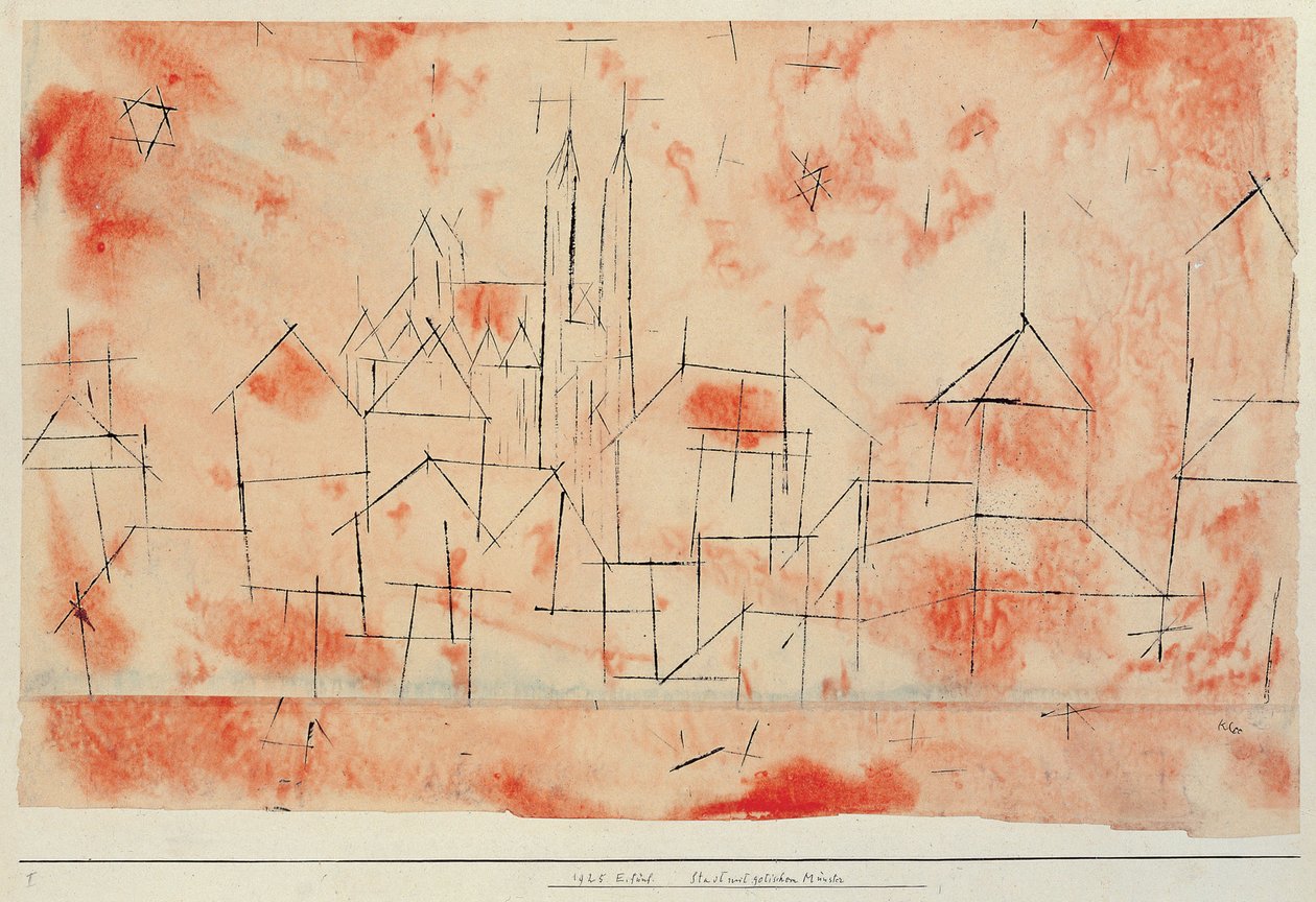 City with gothic cathedral by Paul Klee