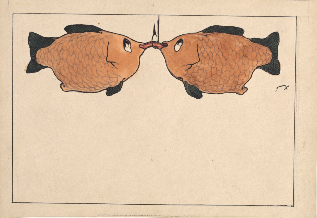 Untitled Two Fishes, a Hook, a Worm by Paul Klee