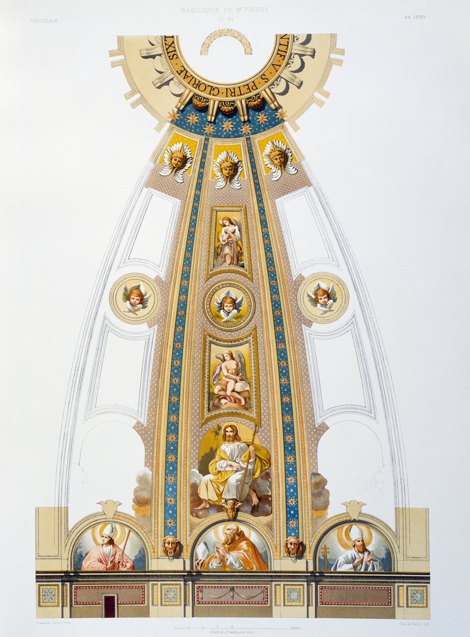 Mosaic Decoration of Great Dome, Chromolithograph from The Vatican and St Peter