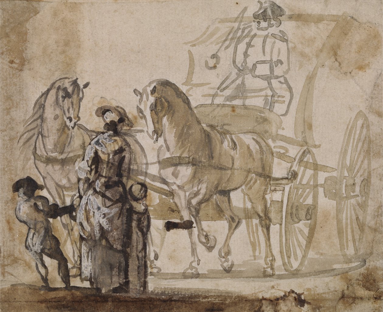 A Carriage and Pair, with Coachman by Paul Sandby