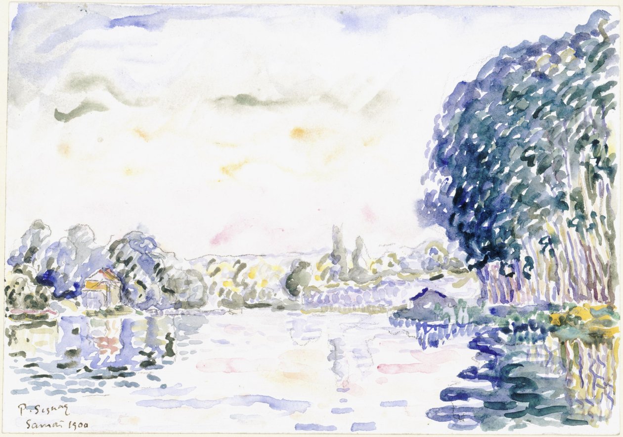 River Landscape with Cottages and Trees by Paul Signac