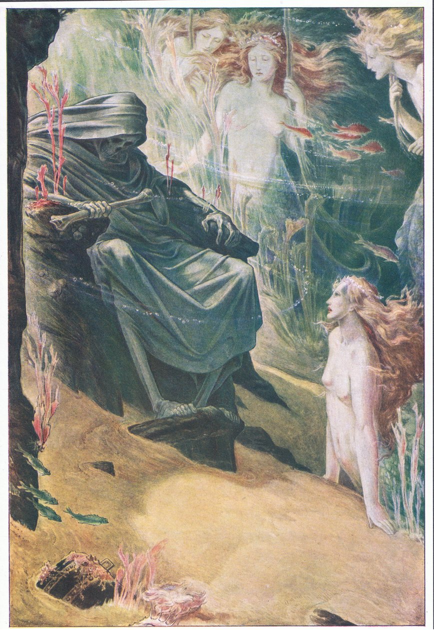 Full fathom five thy father lies: of his bones are coral made, illustration from The Tempest, 1908 by Paul Vincent Woodroffe