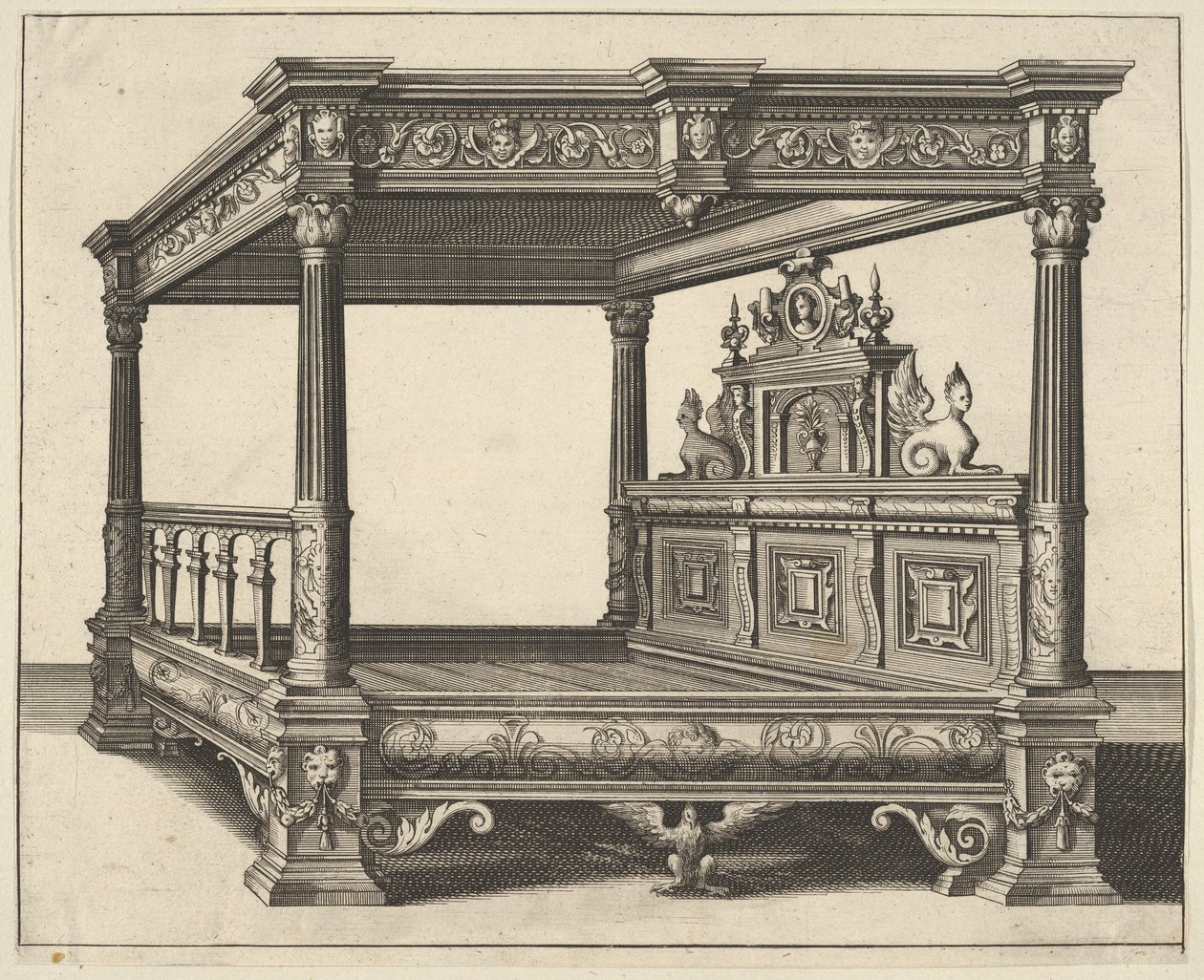 Canopy Bed from Verscheyden Schrynwerck, 1658 by Paul Vredeman de Vries
