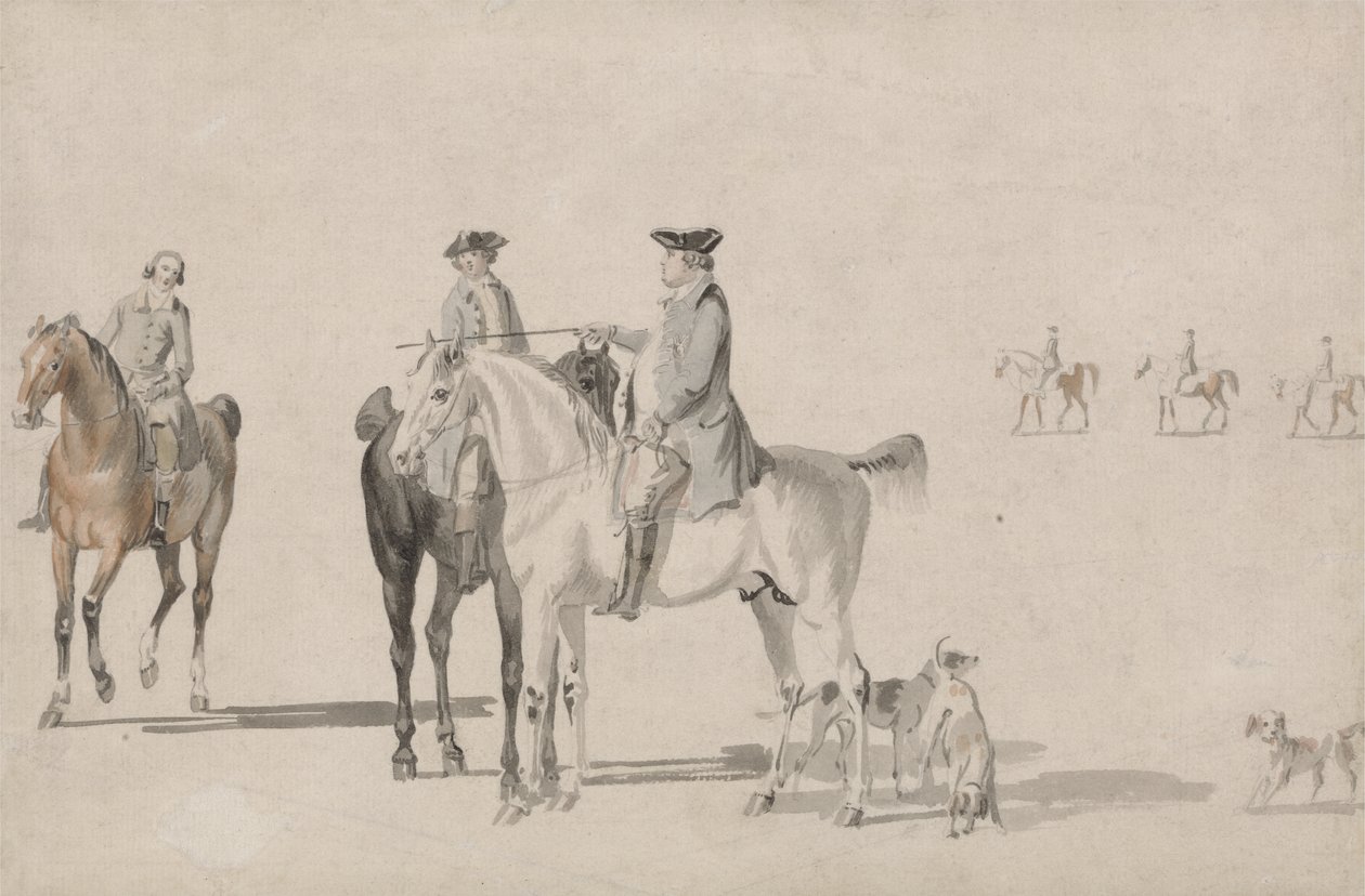 The Duke of Cumberland with a Gentleman and a Groom, all Mounted, and Dogs by Paul and Thomas  Sandby