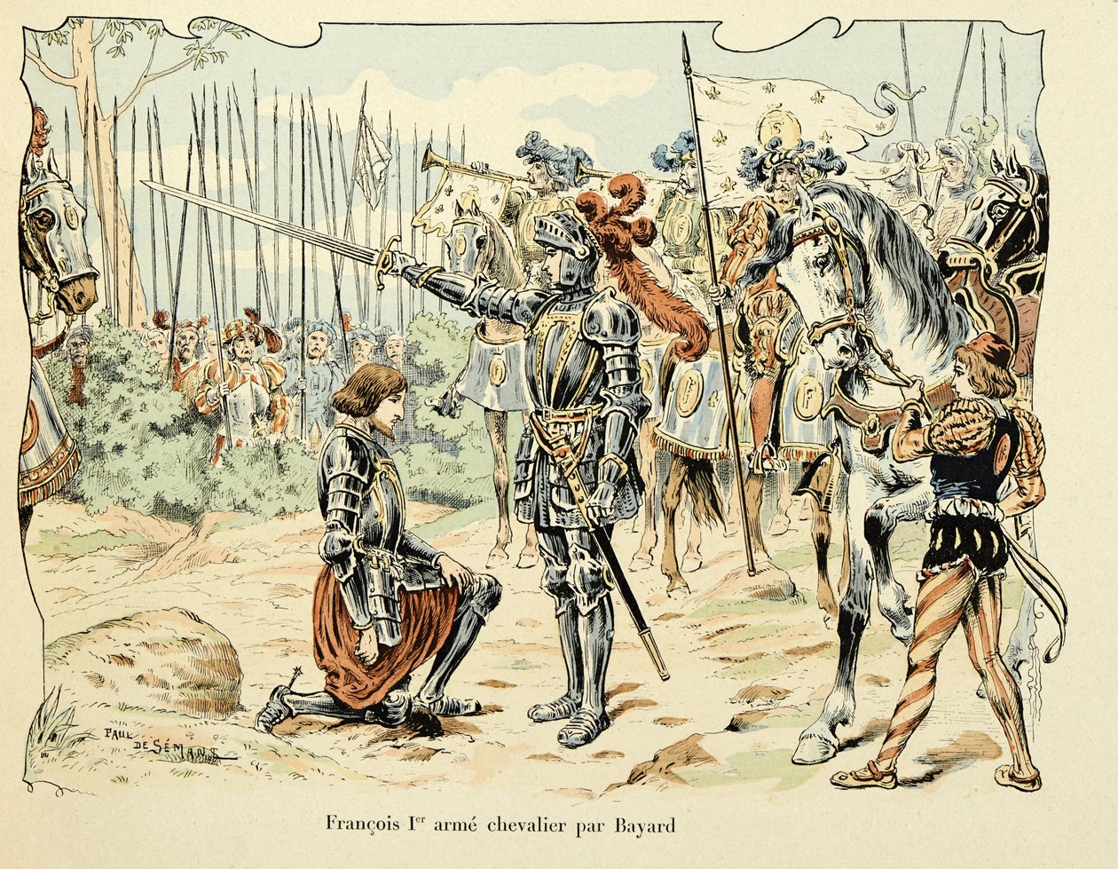 Illustration from the Book Histoire du Chevalier Bayard by Theodore Cahu, Illustrated by Paul De Semant: Francois I, Armed Knight by Bayard 1515 by Paul de Semant