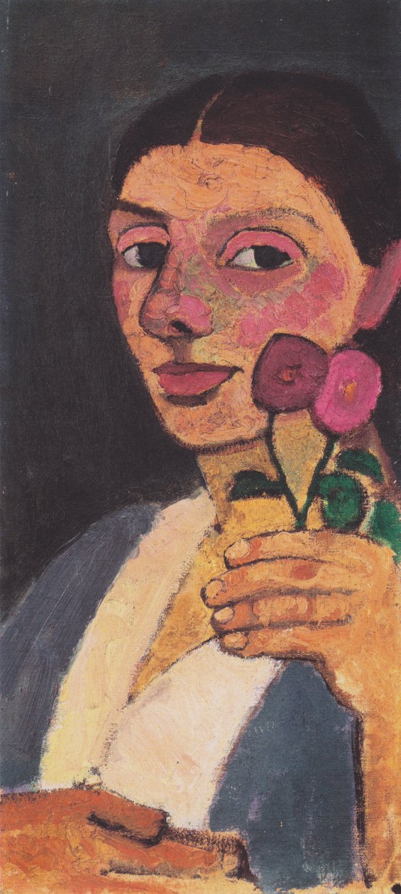 Self-Portrait with Two Flowers in Raised Left Hand by Paula Modersohn Becker
