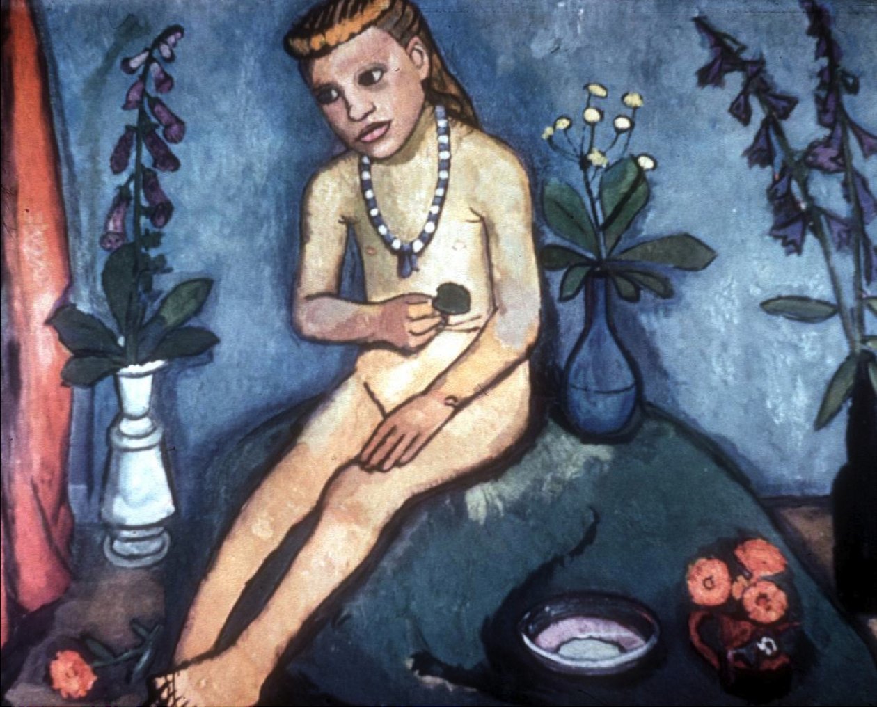 Seated Female Nude with Flower Vases by Paula Modersohn-Becker