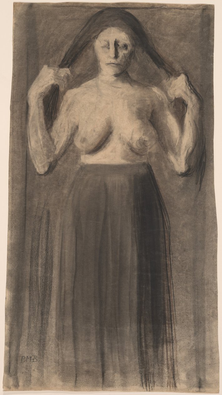Half-Nude Woman Holding Her Hair Apart by Paula Modersohn Becker
