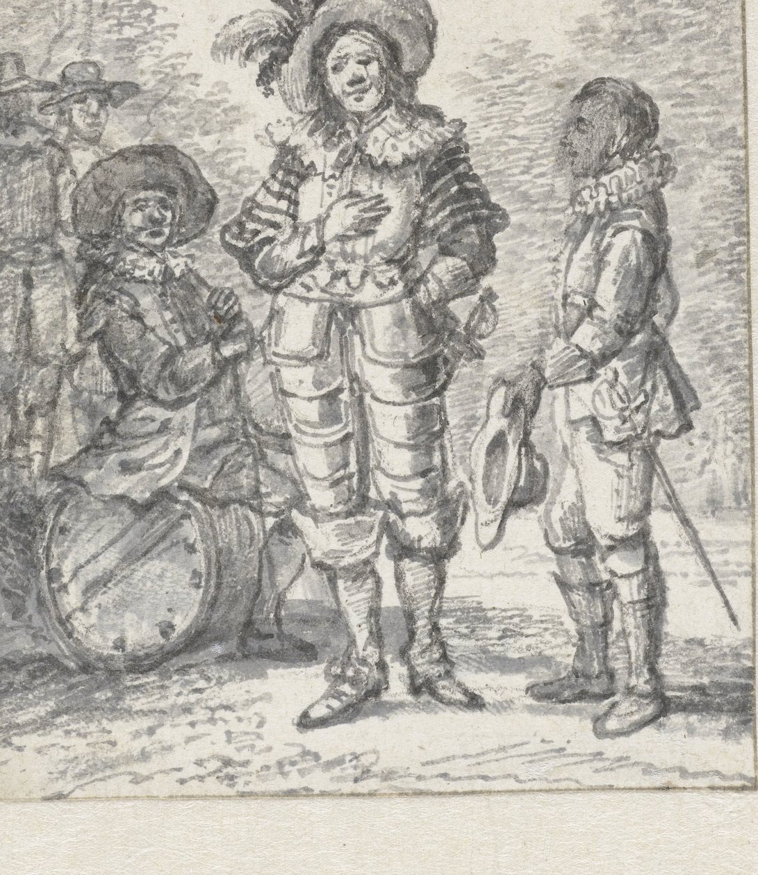 Design for Illustration Theater Group: Two Standing Figures and a Seated Figure by Paulus Constantijn la Fargue