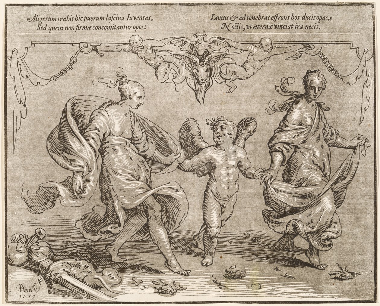 Cupid Dancing with Two Allegorical Women by Paulus Moreelse