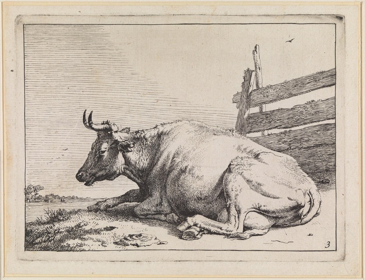 Lying Cow by a Fence by Paulus Potter