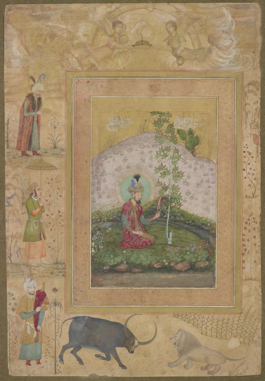 Humayun Seated in a Landscape, from the Late Shah Jahan Album, Detached Album Folio, c.1650 by Payag