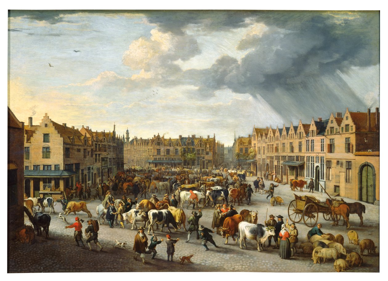 The Old Ox Market in Antwerp by Peeter van Bredael