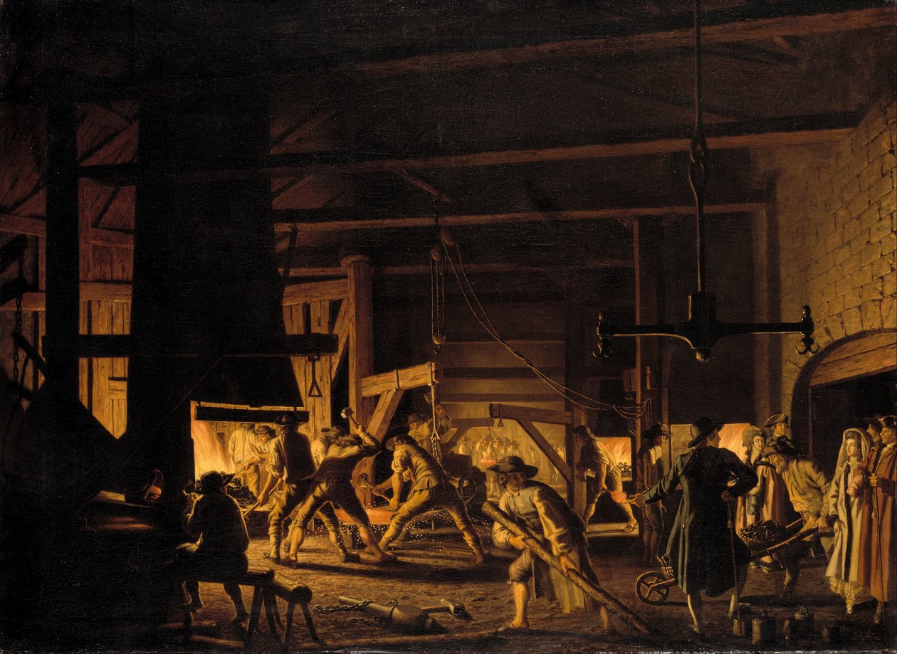 In the Anchor-Forge at Söderfors. The Smiths Hard at Work by Pehr Hilleström d.ä.