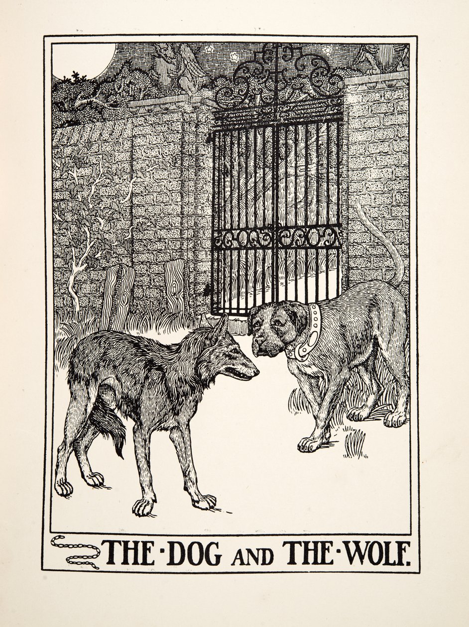 The Dog and the Wolf, from A Hundred Fables of Aesop, pub.1903 by Percy J. Billingshurst
