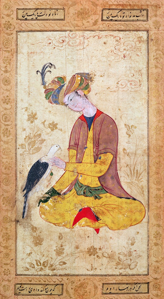 A Hunter Stroking His Falcon by Persian School