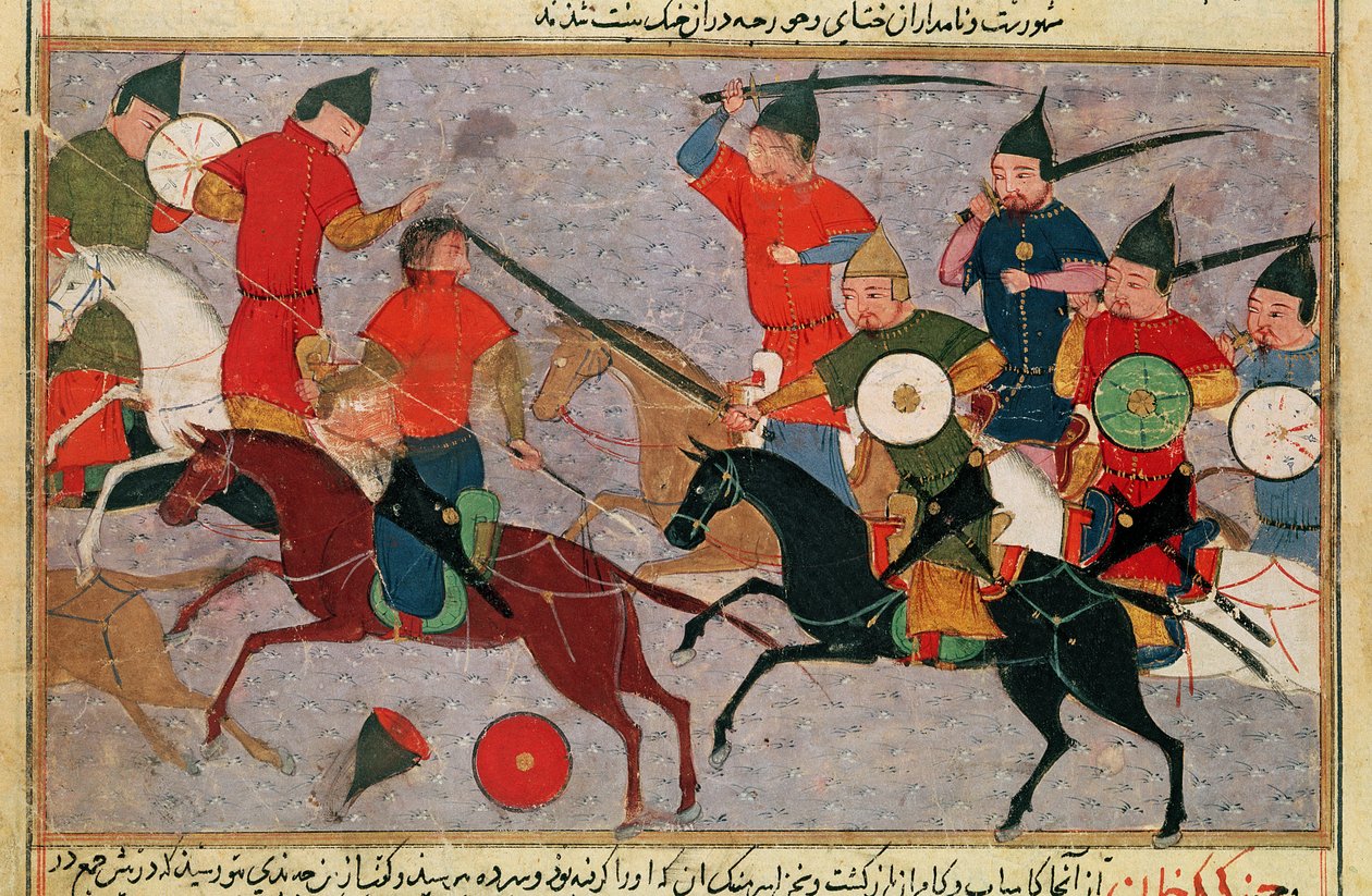 Genghis Khan (c.1162-1227) in Battle, from a book by Rashid-al-Din (1247-1318) by Persian School