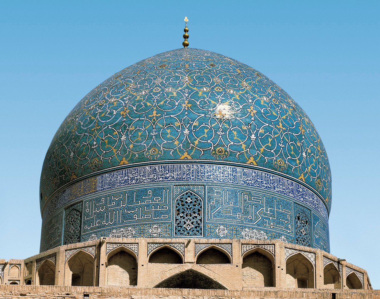 Persian architecture (Safavid): the dome of the Royal Mosque (or Masjid I-Shah): detail of the ceramics from the entrance. 1612-1630. Isfahan, Iran. by Persian School