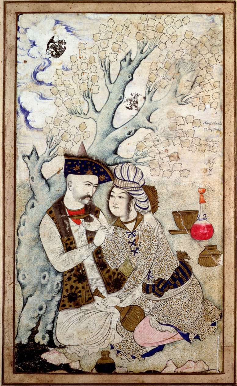 Portrait of Shah Abbas I with one of his pages, signed Muhammad Qasim by Persian School