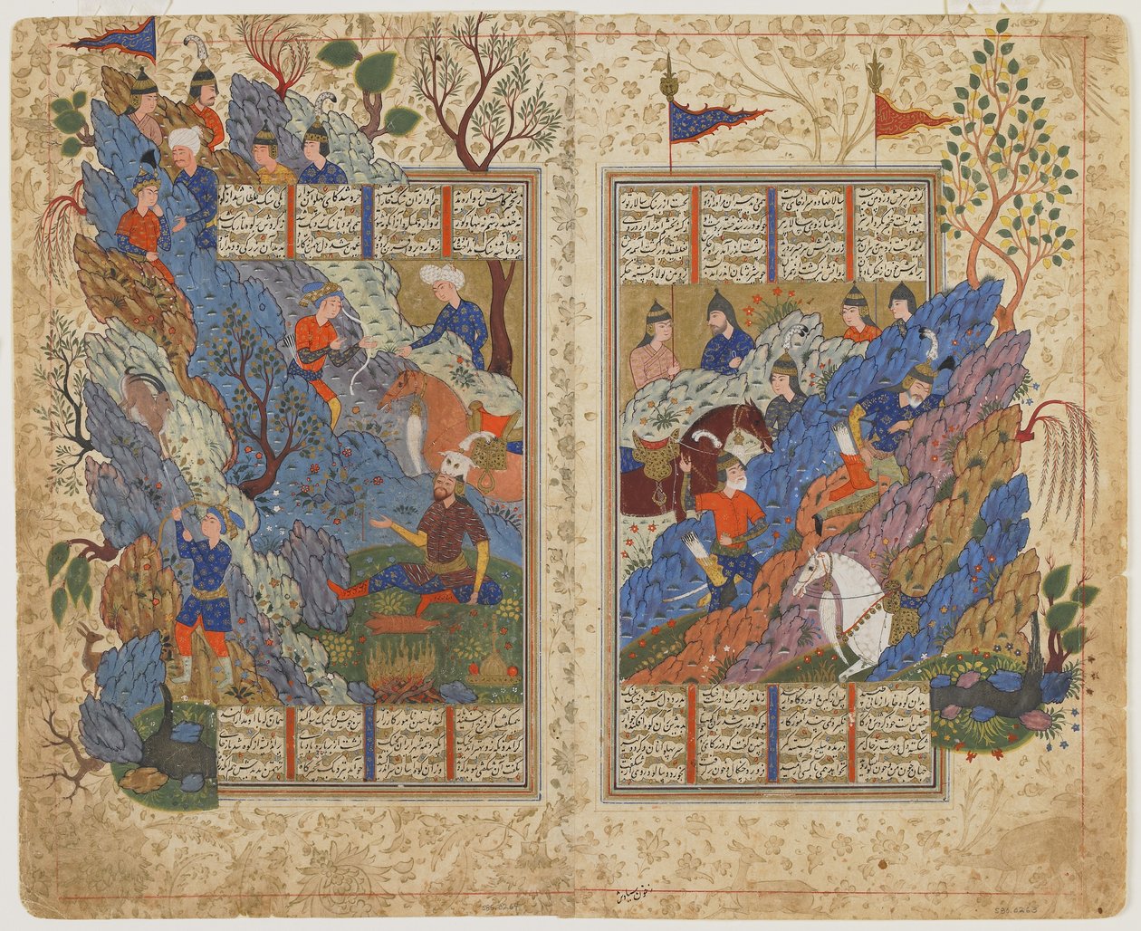 Rustam kicks back the rock rolled on him by Bahman from a Shahnama (Book of kings), c.1590-1600 by Persian School