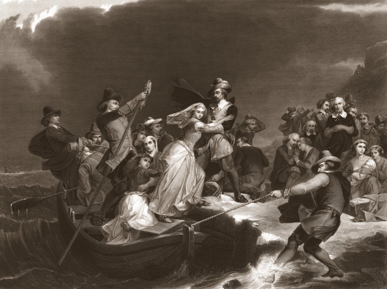 Pilgrims Landing at Plymouth Rock in 1620, Published 1869 by Peter Frederick Rothermel