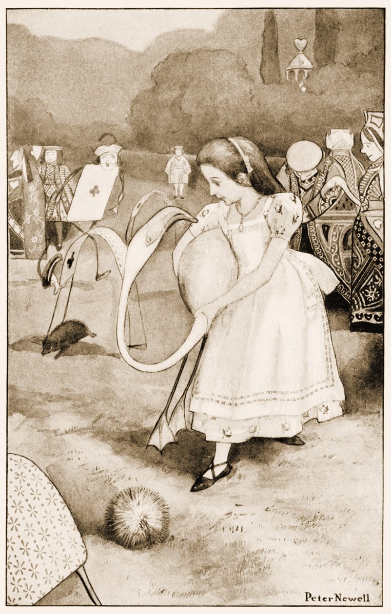 It would twist itself round and look up in her face, illustration for Lewis Carroll