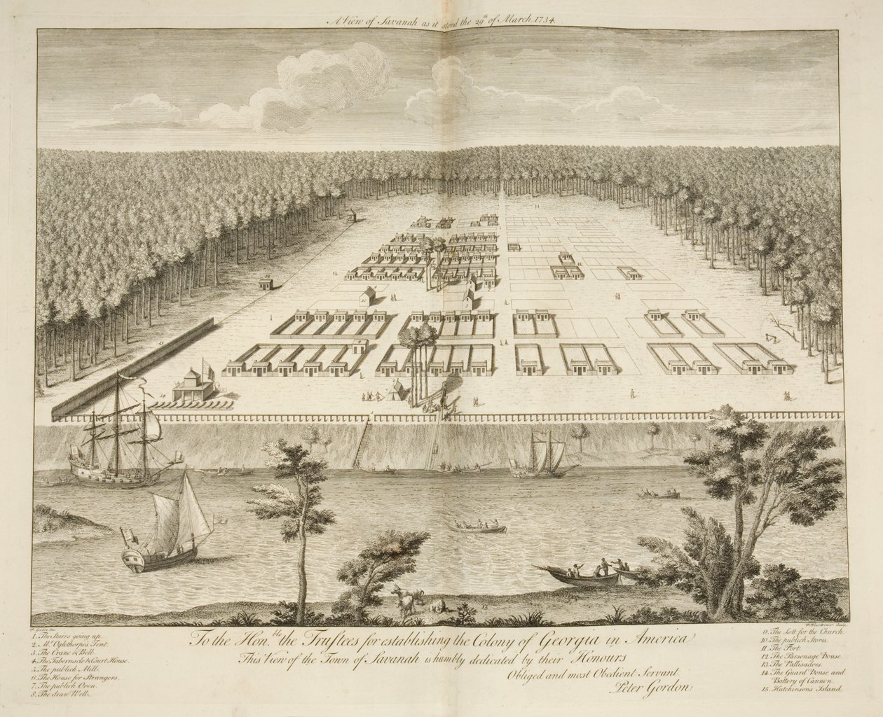 A View of Savannah as it Stood on the 29th March 1734, Engraved by P. Fourdrinier, London by Peter Gordon