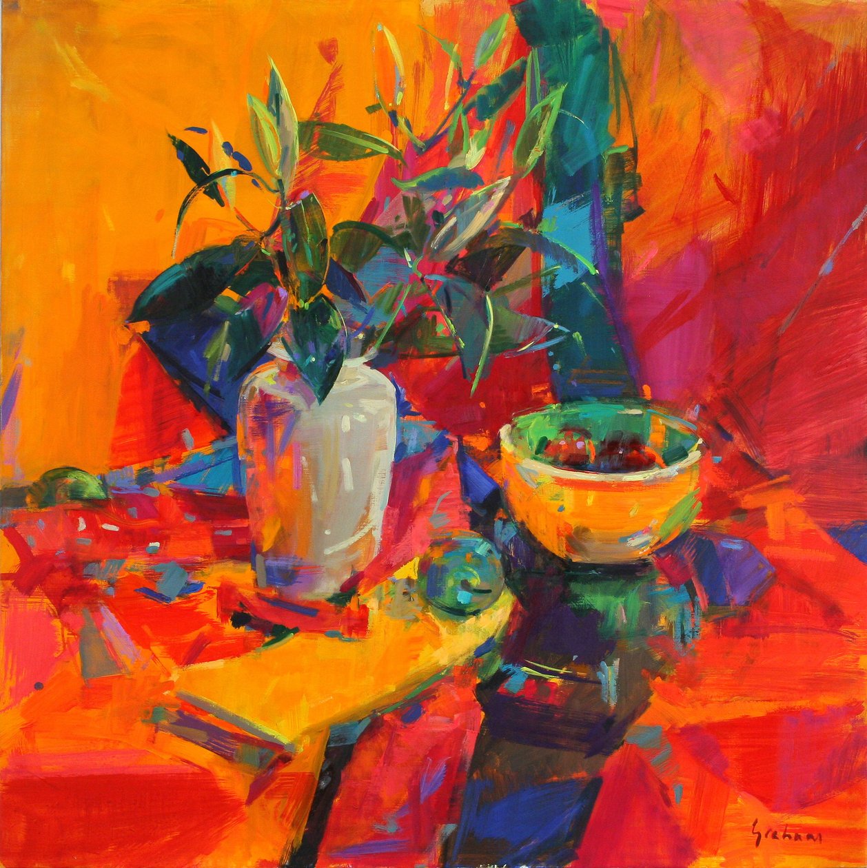 Lilies on a Red Ground by Peter Graham (Contemporary)